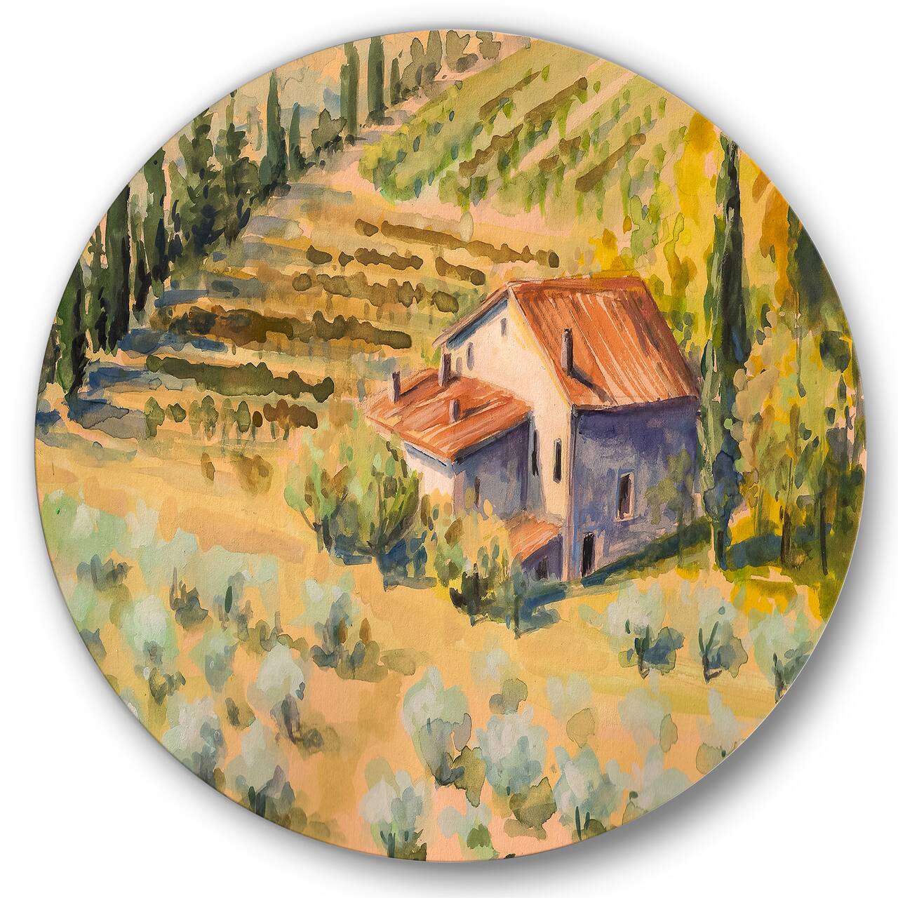 Designart - Little Farm In Countryside - Country Metal Circle Wall Art